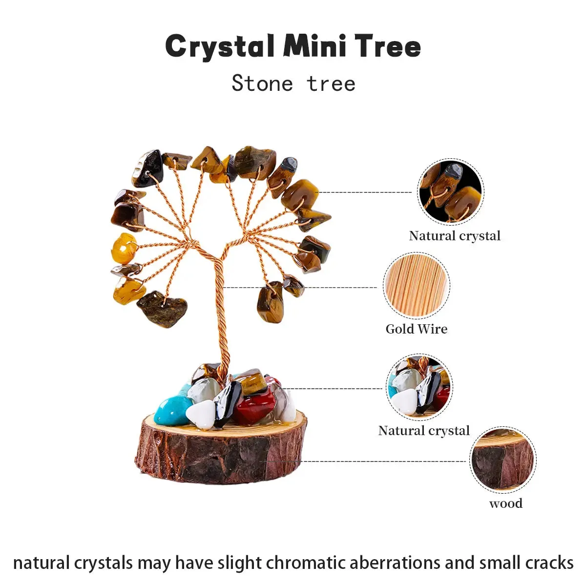 12pcs Small Natural Crystal Tree Of Life Wood Base Set