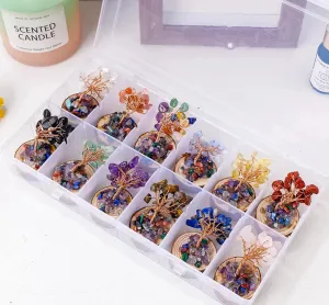 12pcs Small Natural Crystal Tree Of Life Wood Base Set