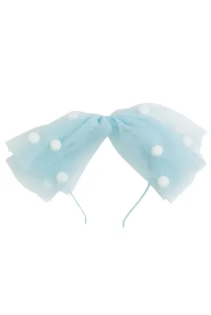 1940's Bow Headband - Light Blue/White