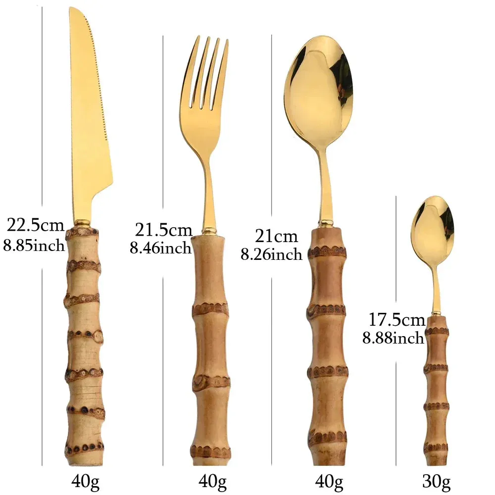 24Pcs Bamboo Tableware Sets Stainl