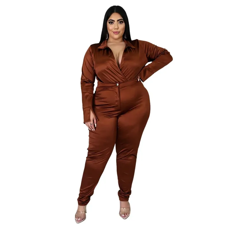 30 Pieces) Solid Color V-neck Bodysuit And Pants Two Pieces Set