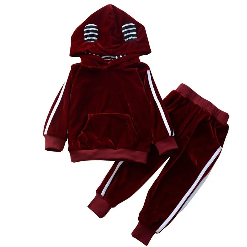30 Pieces) Wholesale Kids Cute Rabbit Ear Design Hoodie And Pants Set