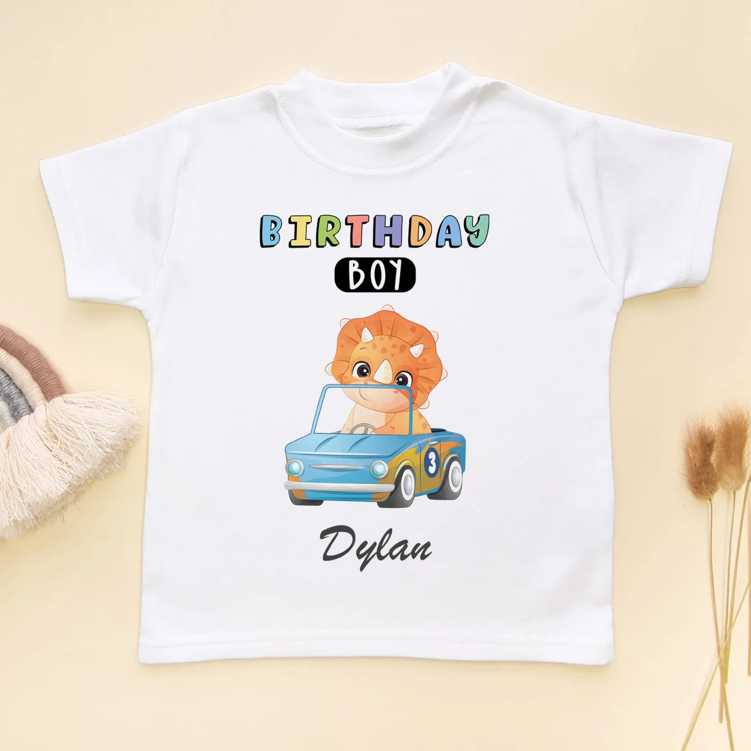 3rd Birthday Racing Dino Personalised T Shirt