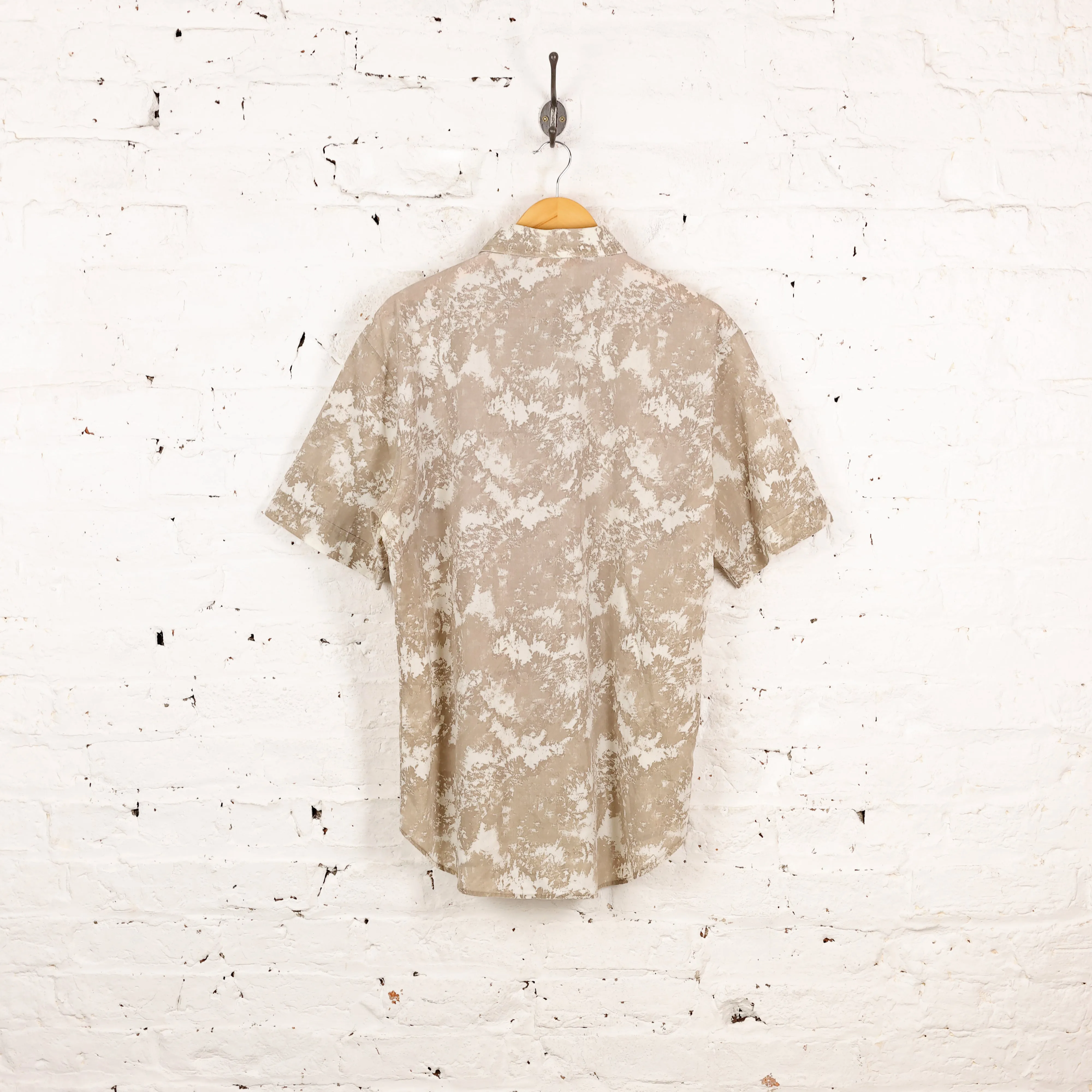 90s Short Sleeve Pattern Shirt - Beige - XXL