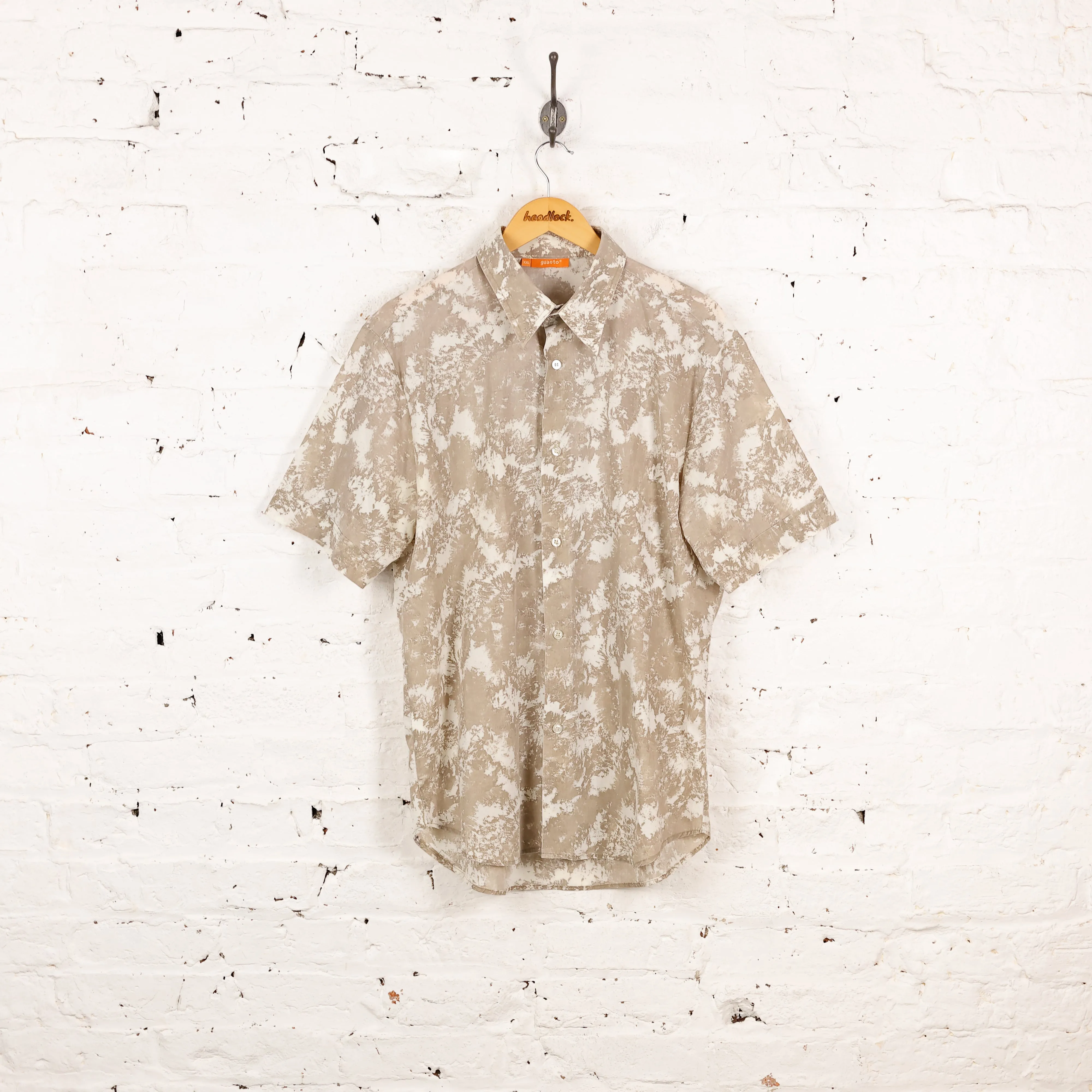 90s Short Sleeve Pattern Shirt - Beige - XXL