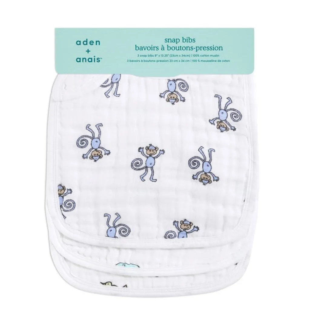 ADEN   ANAIS Cotton Muslin Snap Bibs 3 Pack Jungle Jam - 3 pack