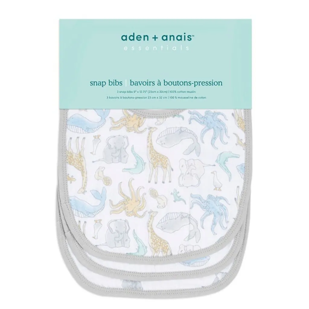ADEN   ANAIS Essentials Cotton Muslin Snap Bib 3 Pack - Natural History