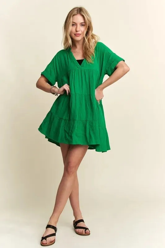 ADORA Tiered Notched Short Sleeve Dress