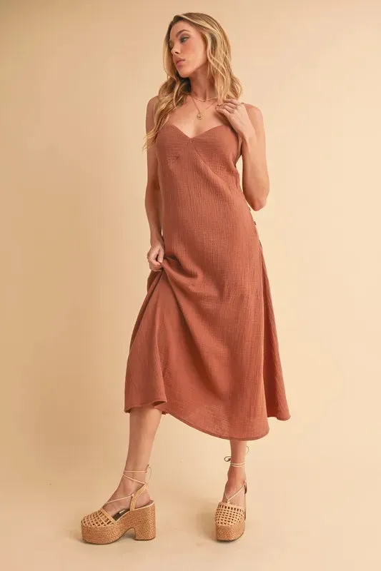 Aemi Co Side Button Midi Cami Dress