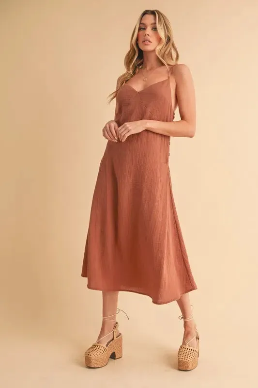 Aemi Co Side Button Midi Cami Dress