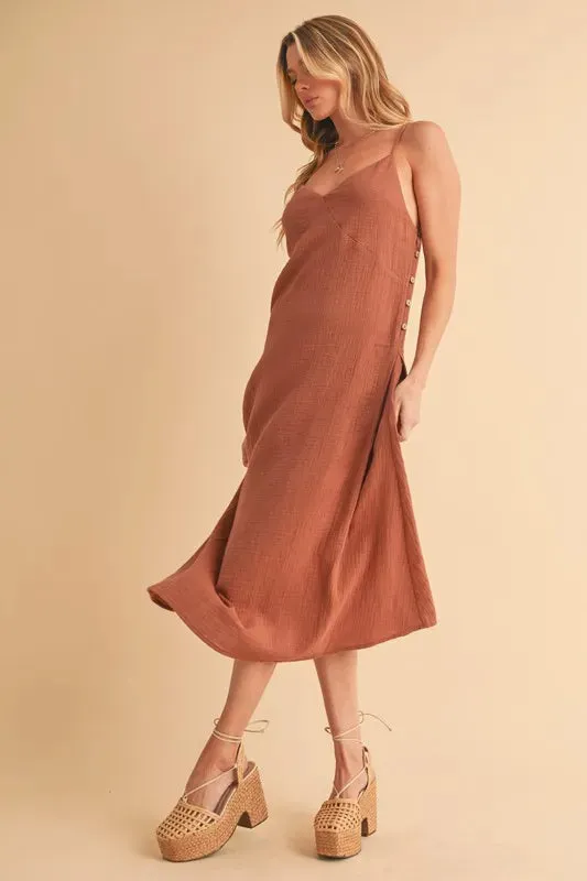 Aemi Co Side Button Midi Cami Dress
