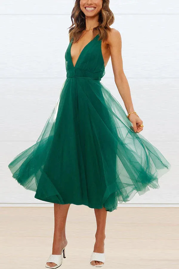 Alena - Romantic tulle midi dress with V-neckline
