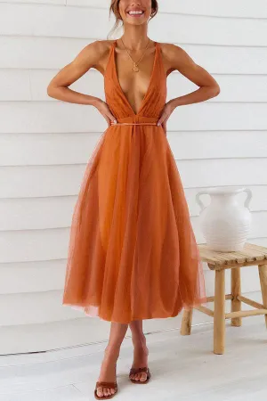 Alena - Romantic tulle midi dress with V-neckline