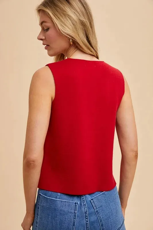 Annie Wear Metal Button Detail Crop Sweater Vest
