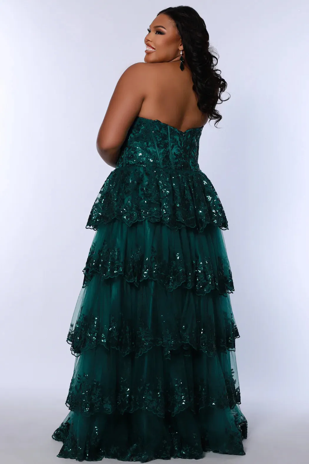 Another Level Strapless Tiered Curvy Gown