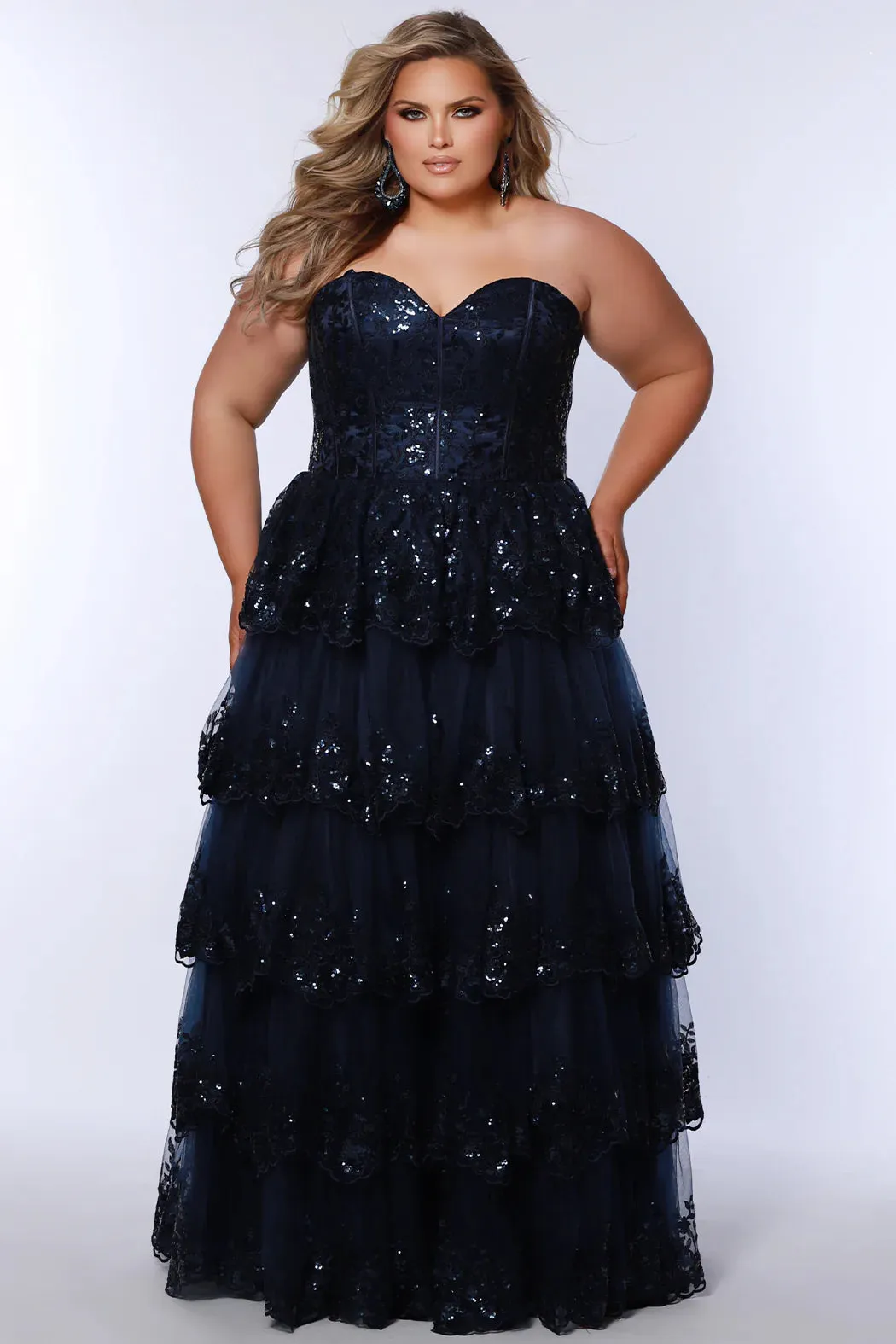 Another Level Strapless Tiered Curvy Gown