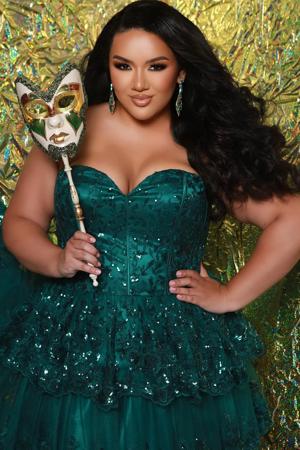 Another Level Strapless Tiered Curvy Gown