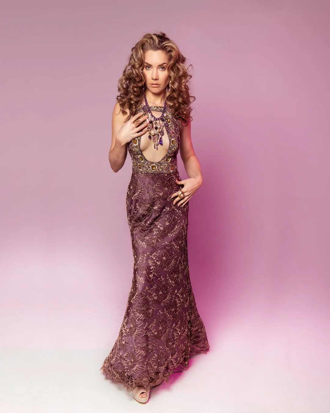 'Aphrodite's Rise' Lace Evening Gown