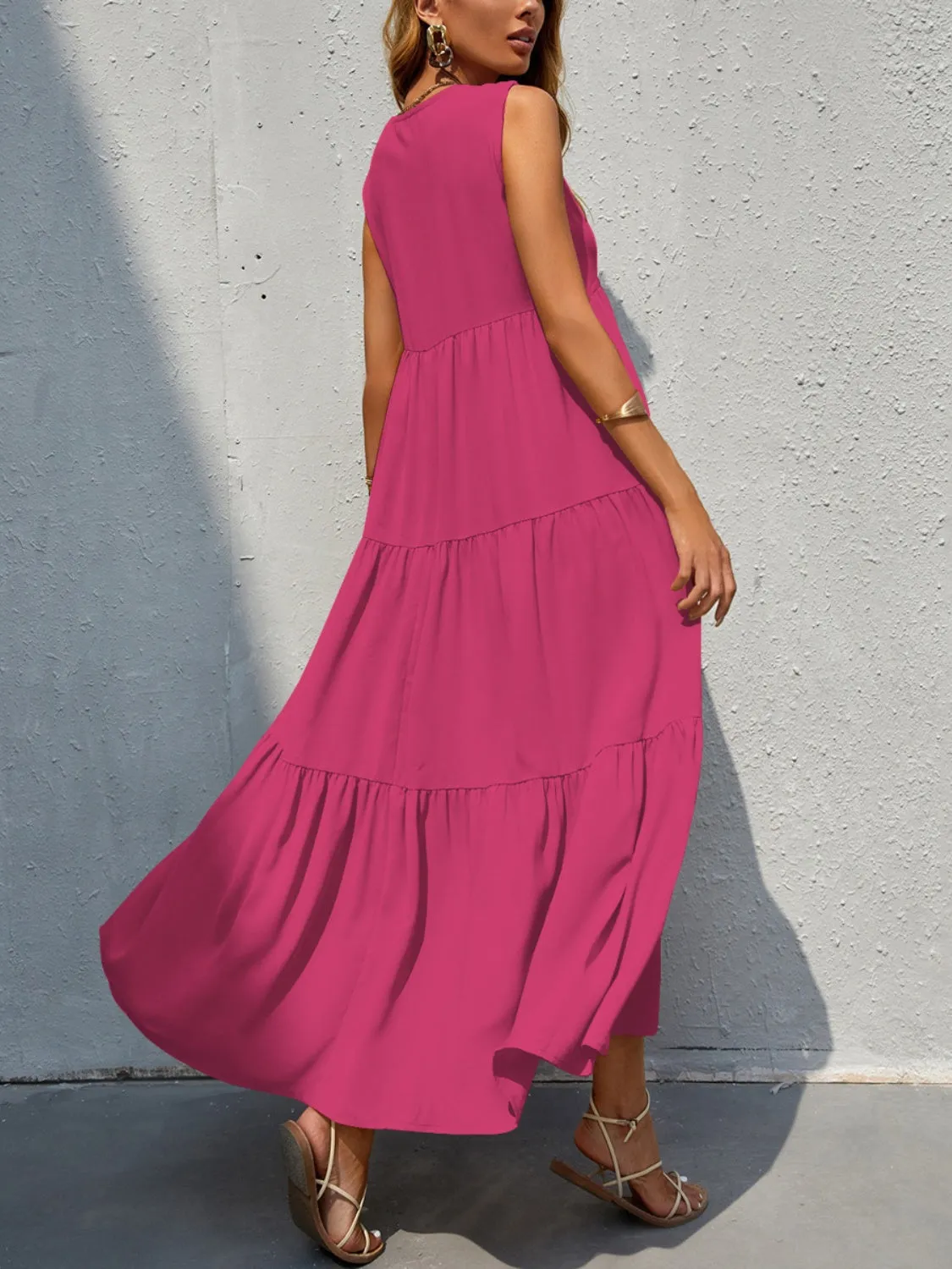 Arelly Tiered V-Neck Sleeve Dress