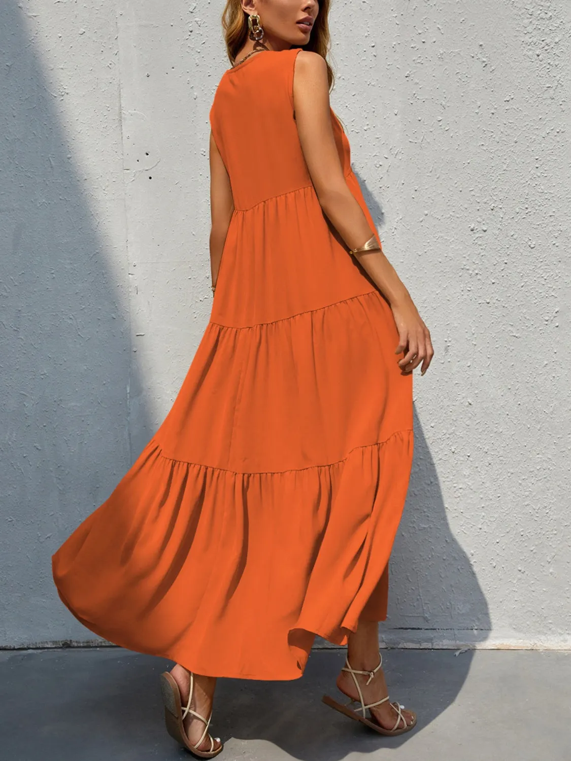 Arelly Tiered V-Neck Sleeve Dress