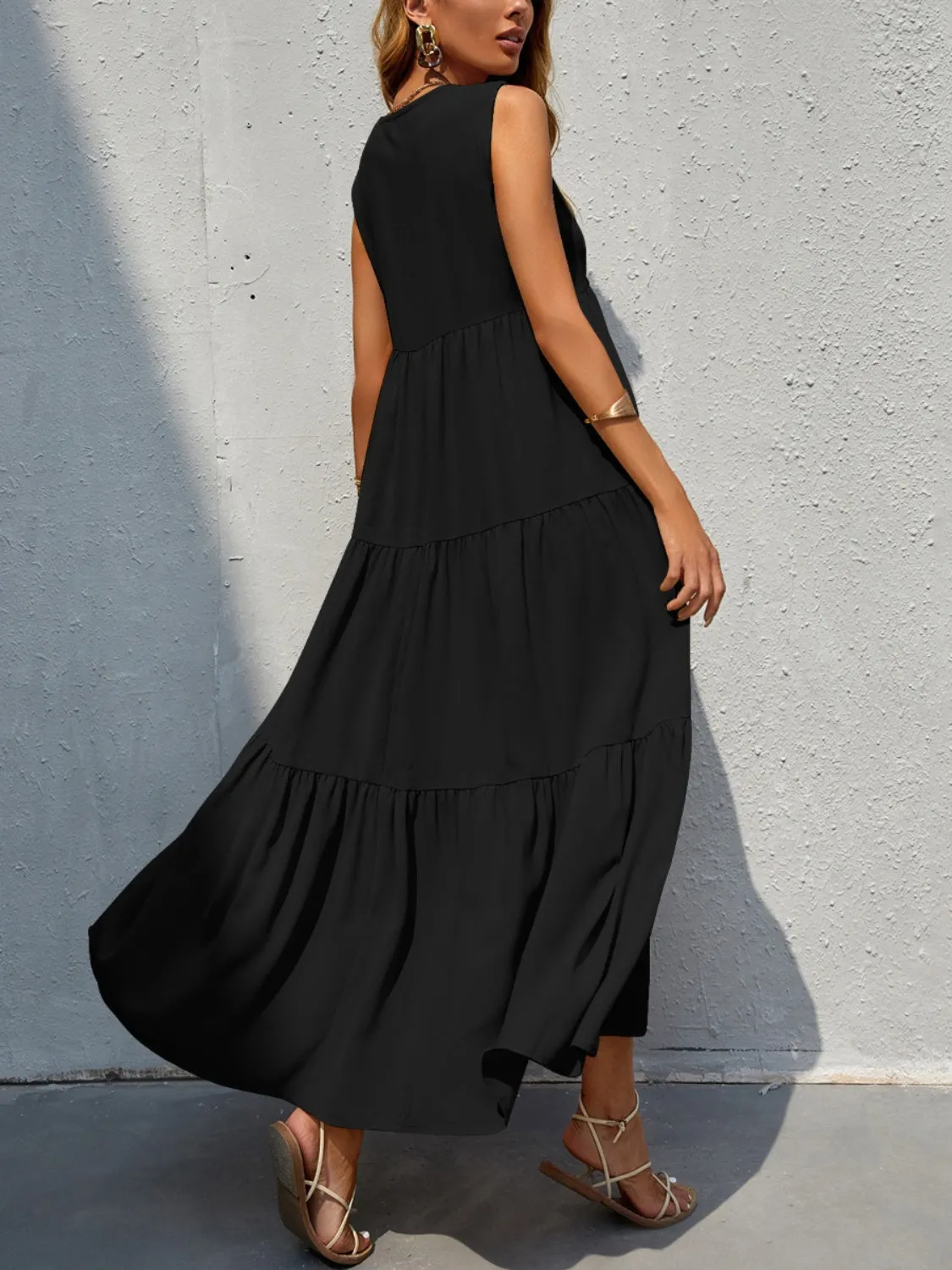 Arelly Tiered V-Neck Sleeve Dress