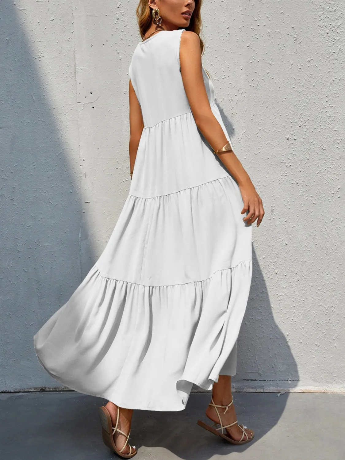 Arelly Tiered V-Neck Sleeve Dress