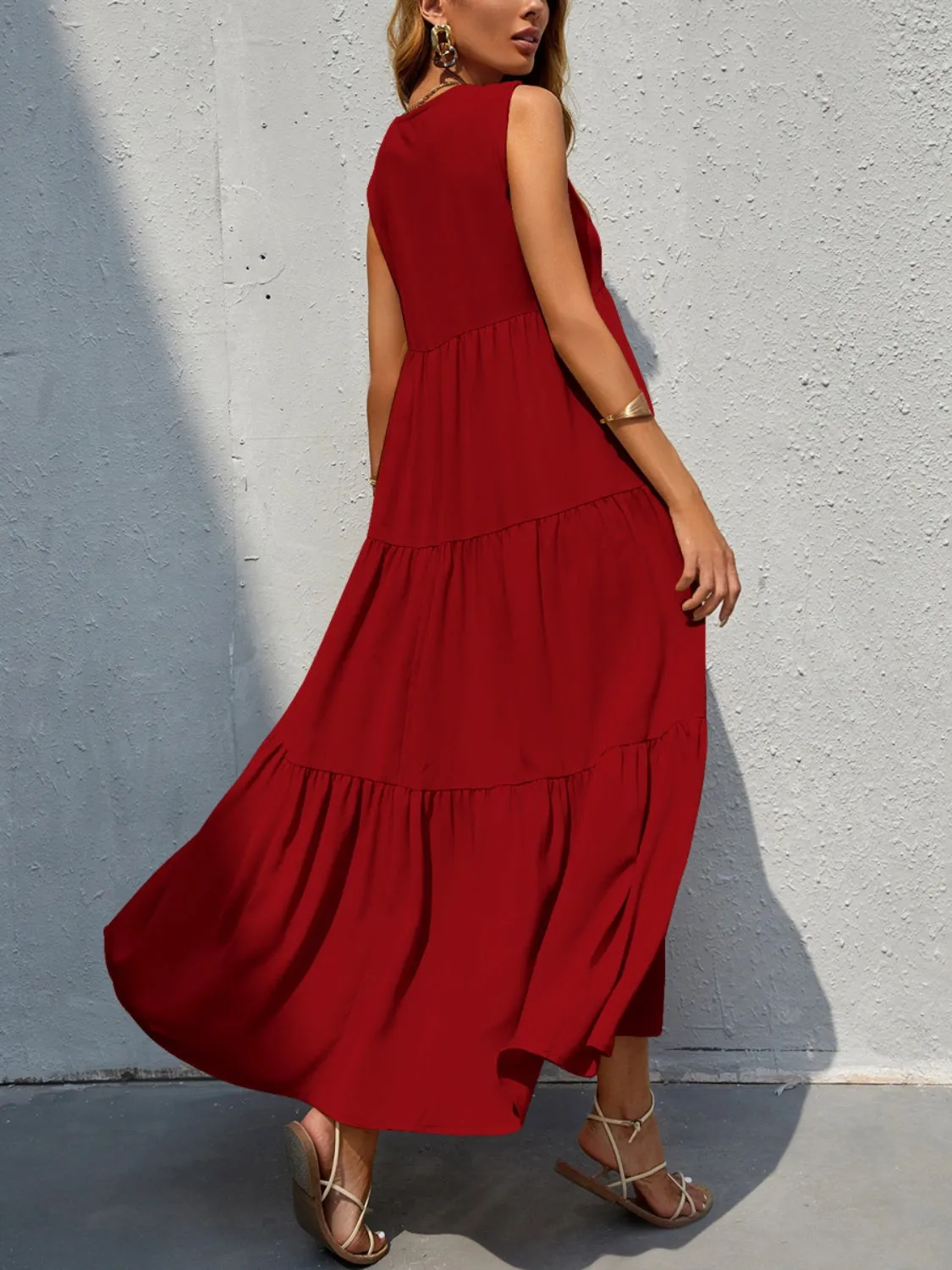 Arelly Tiered V-Neck Sleeve Dress