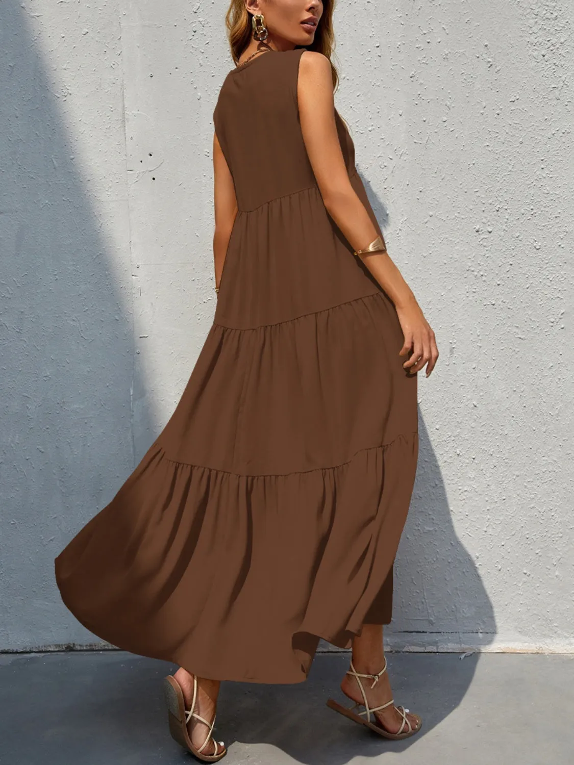Arelly Tiered V-Neck Sleeve Dress
