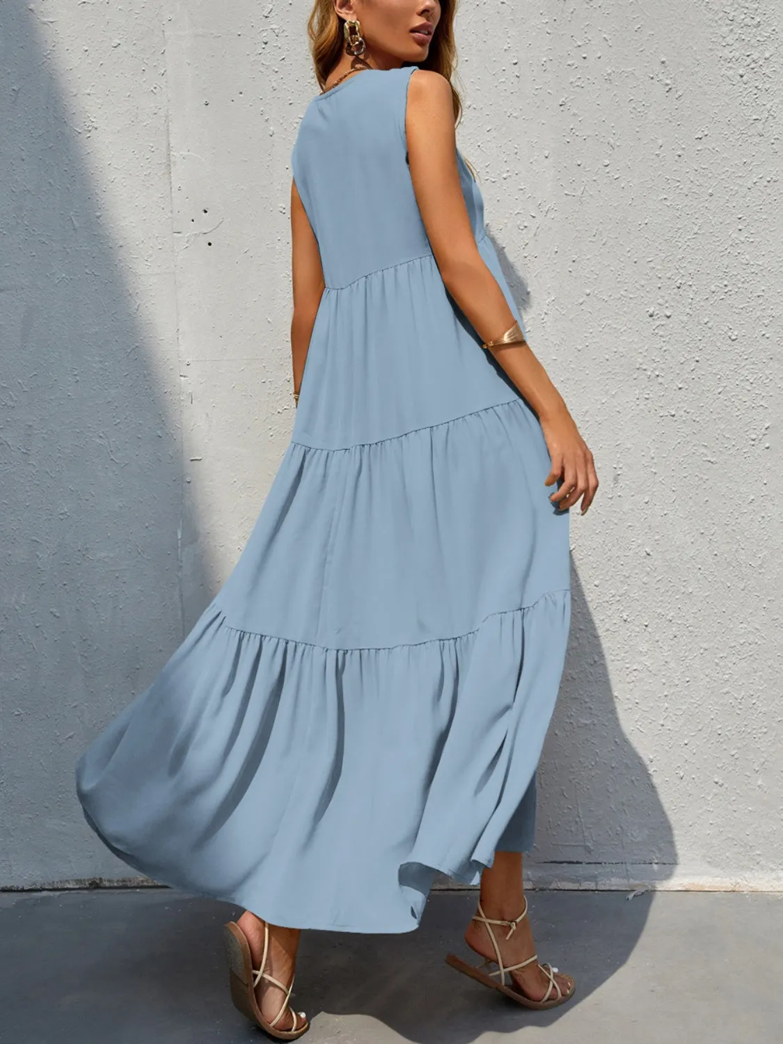 Arelly Tiered V-Neck Sleeve Dress