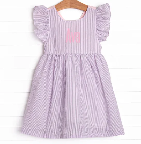 Ava Dress, Purple Seersucker