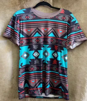 Aztec Pattern Short Sleeve Crew Neck Western Summer T-Shirts