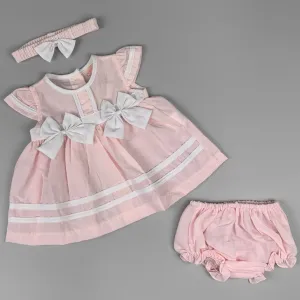 Baby Girl Summer Dress Set – Pink with Matching Headband & Knickers