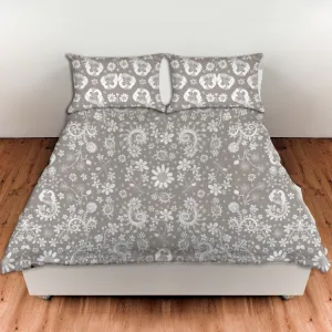 Bedroom Set 'Grey Floral' Duvet Cover