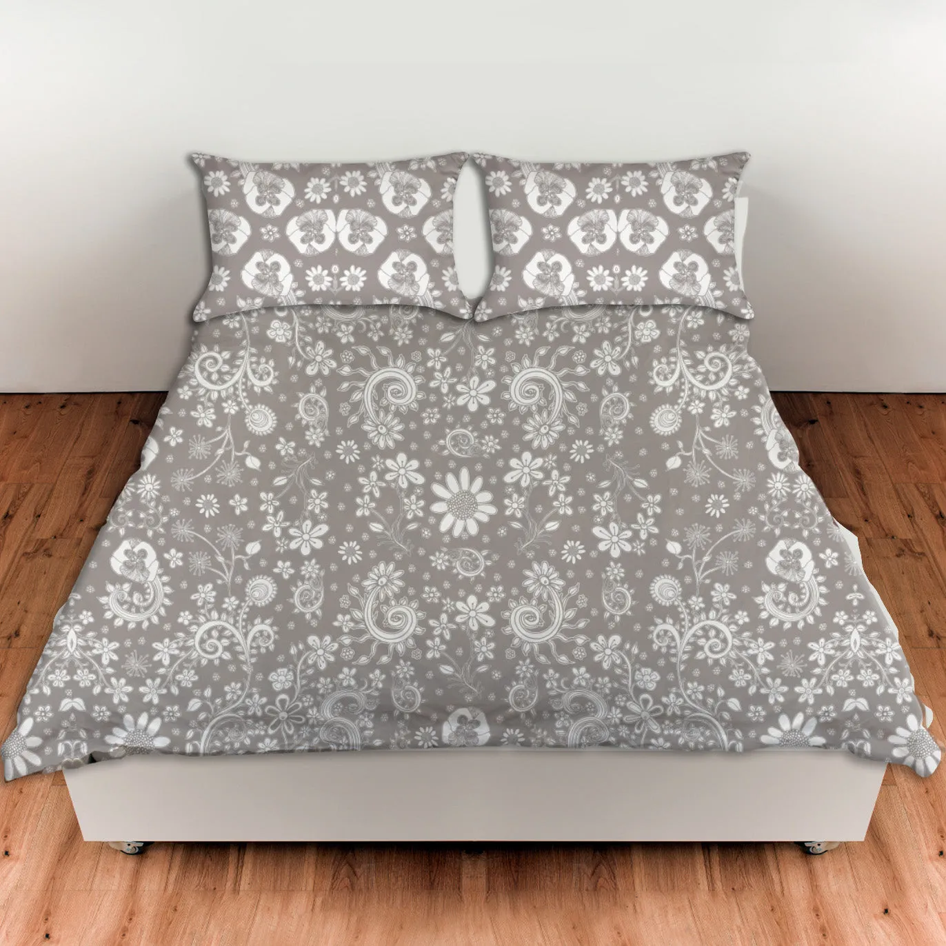 Bedroom Set 'Grey Floral' Duvet Cover