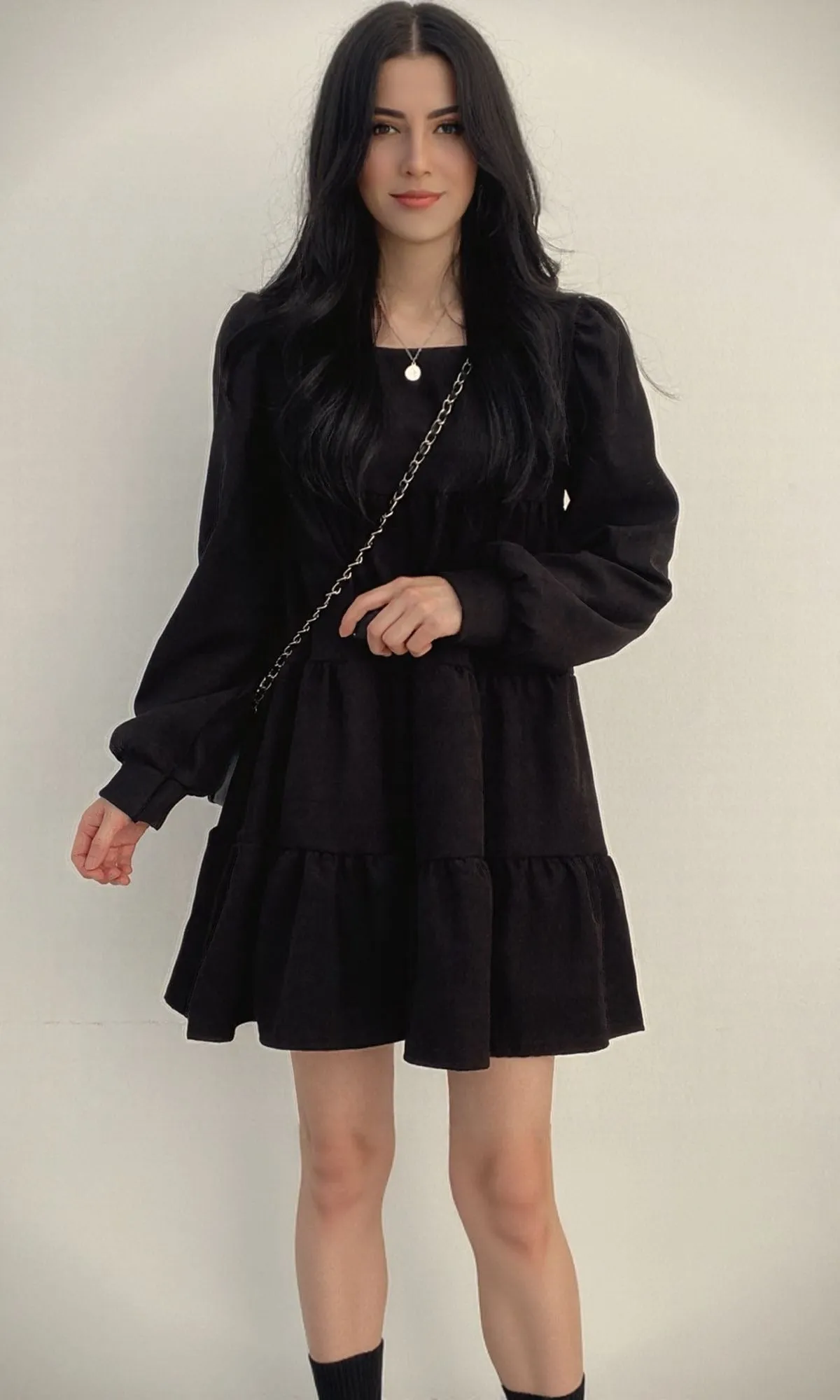 Black Basic Tiered Dress
