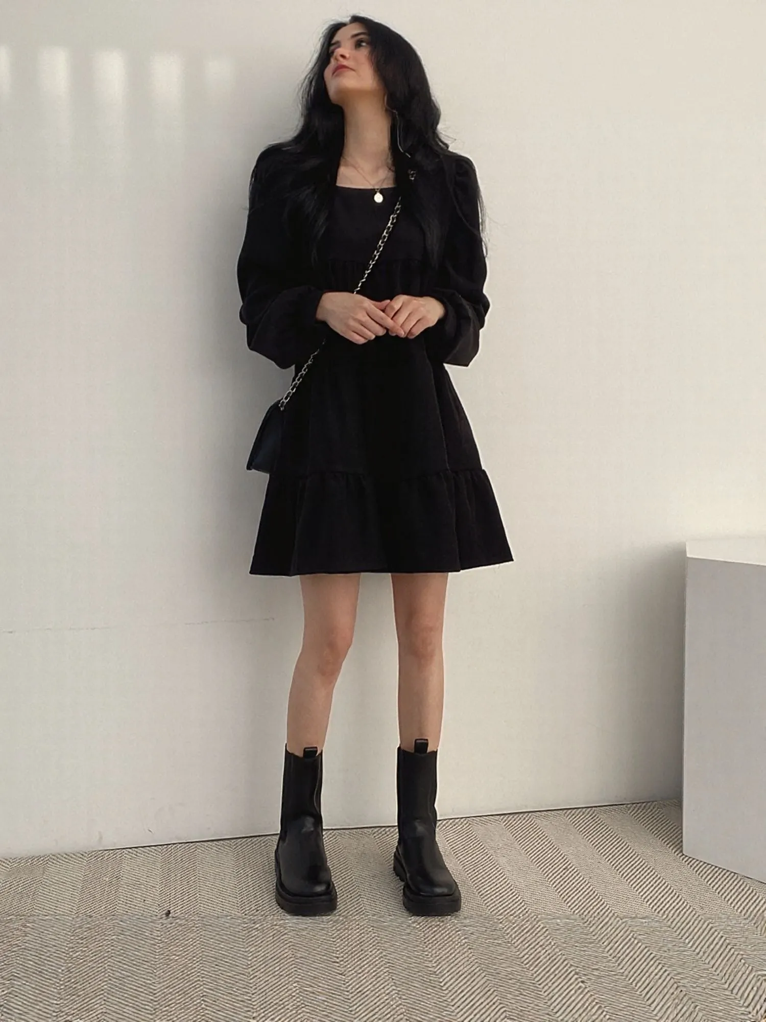 Black Basic Tiered Dress