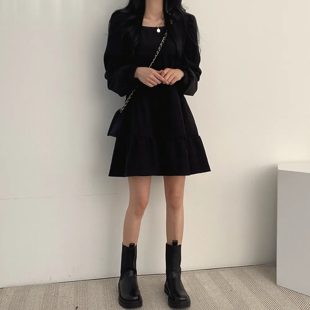 Black Basic Tiered Dress