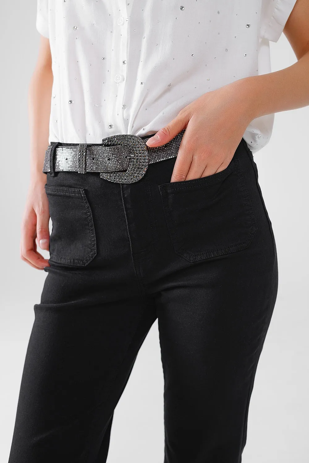 Black Skinny Flared Jeans With Front Pocket Detail