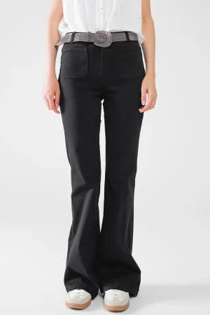Black Skinny Flared Jeans With Front Pocket Detail