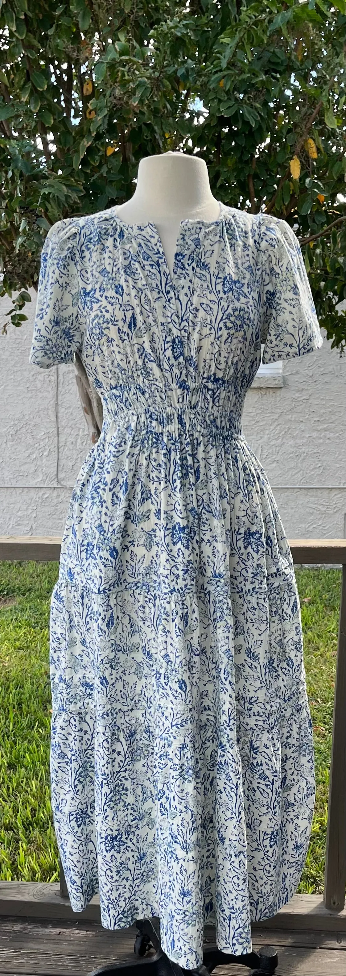 Blue & White  Cotton Maxi Dress