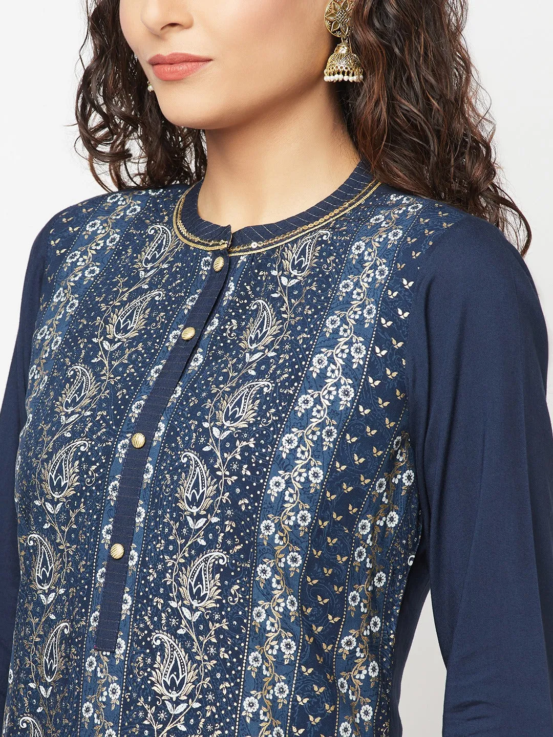 Blue Floral Printed LIVA kurta & Trousers Set