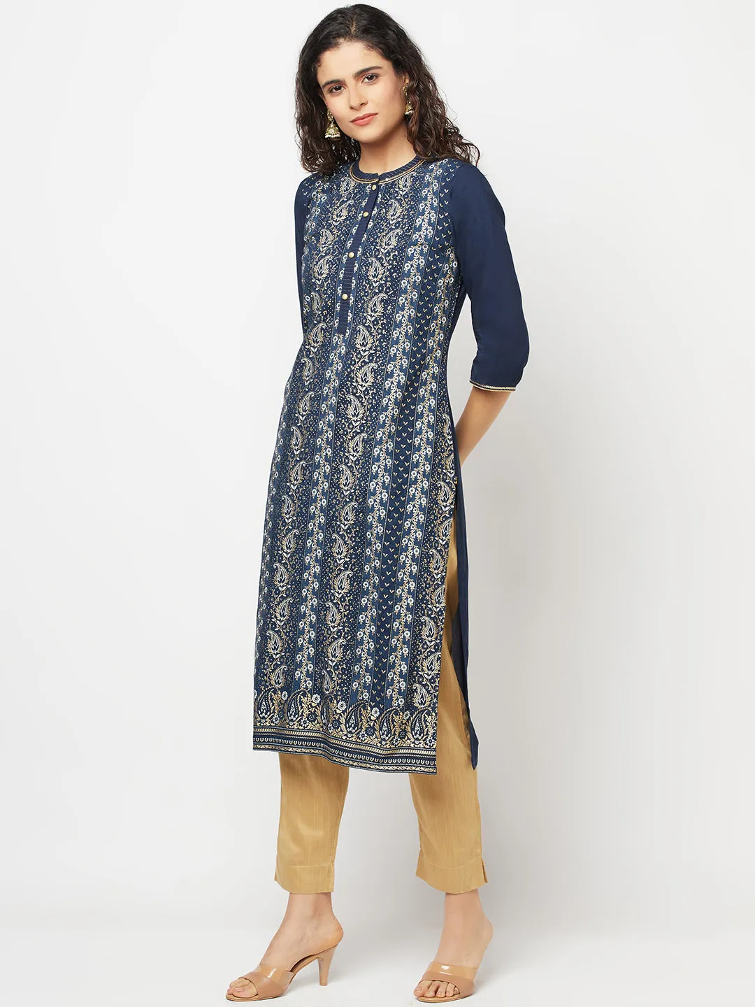 Blue Floral Printed LIVA kurta & Trousers Set