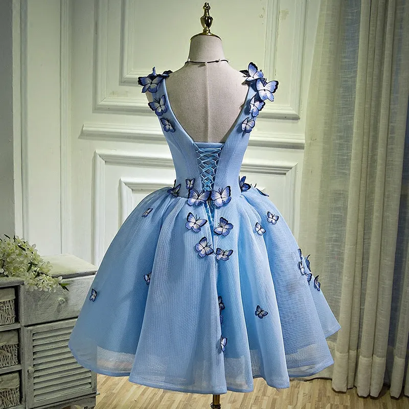 Blue Short Homecoming Dresses Flower Tulle dress for Graduation
