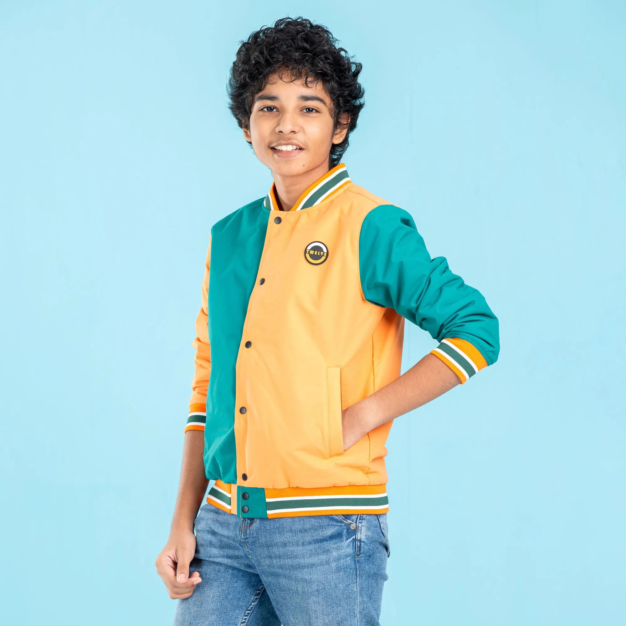 Boys Bomber Jacket- Green/Orange