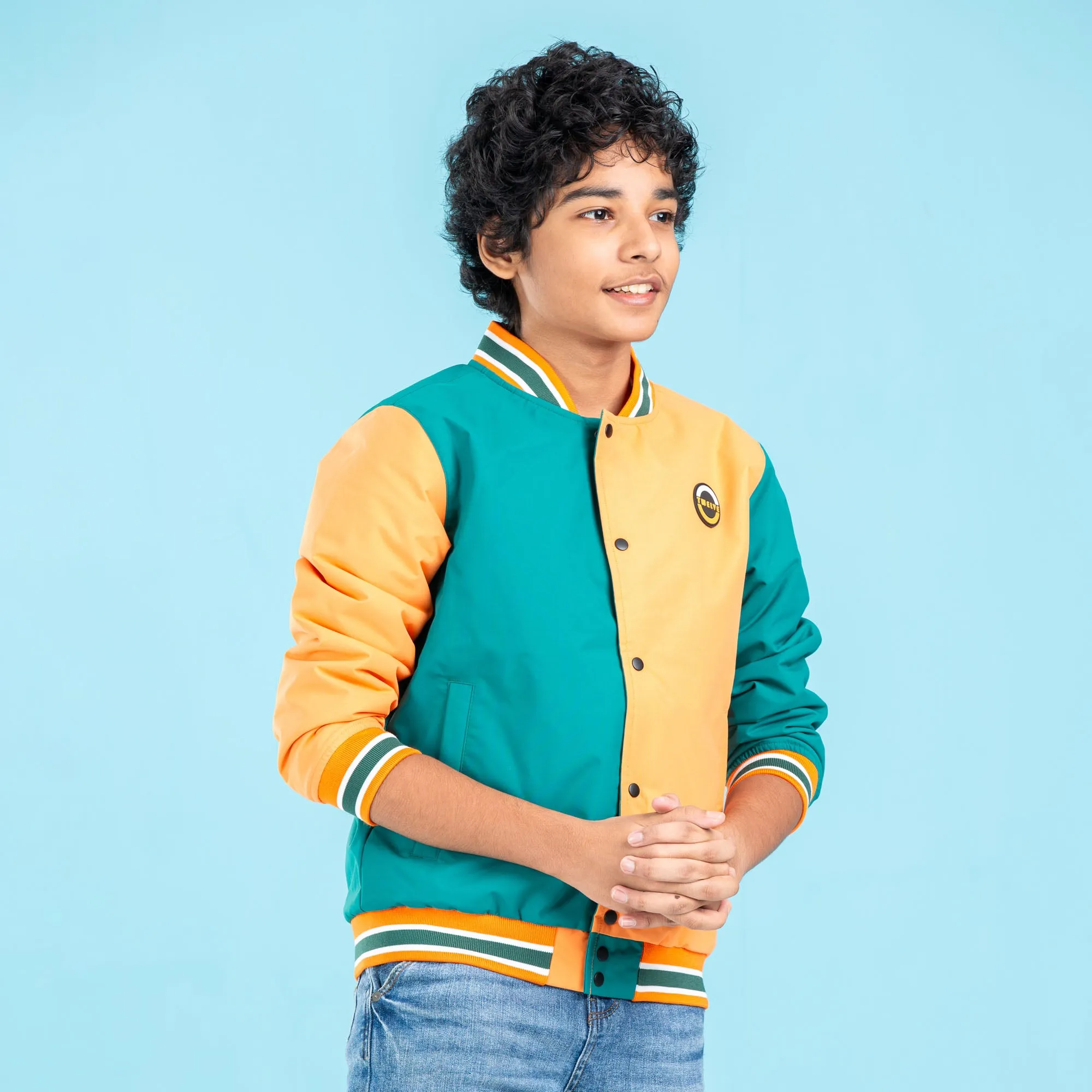 Boys Bomber Jacket- Green/Orange
