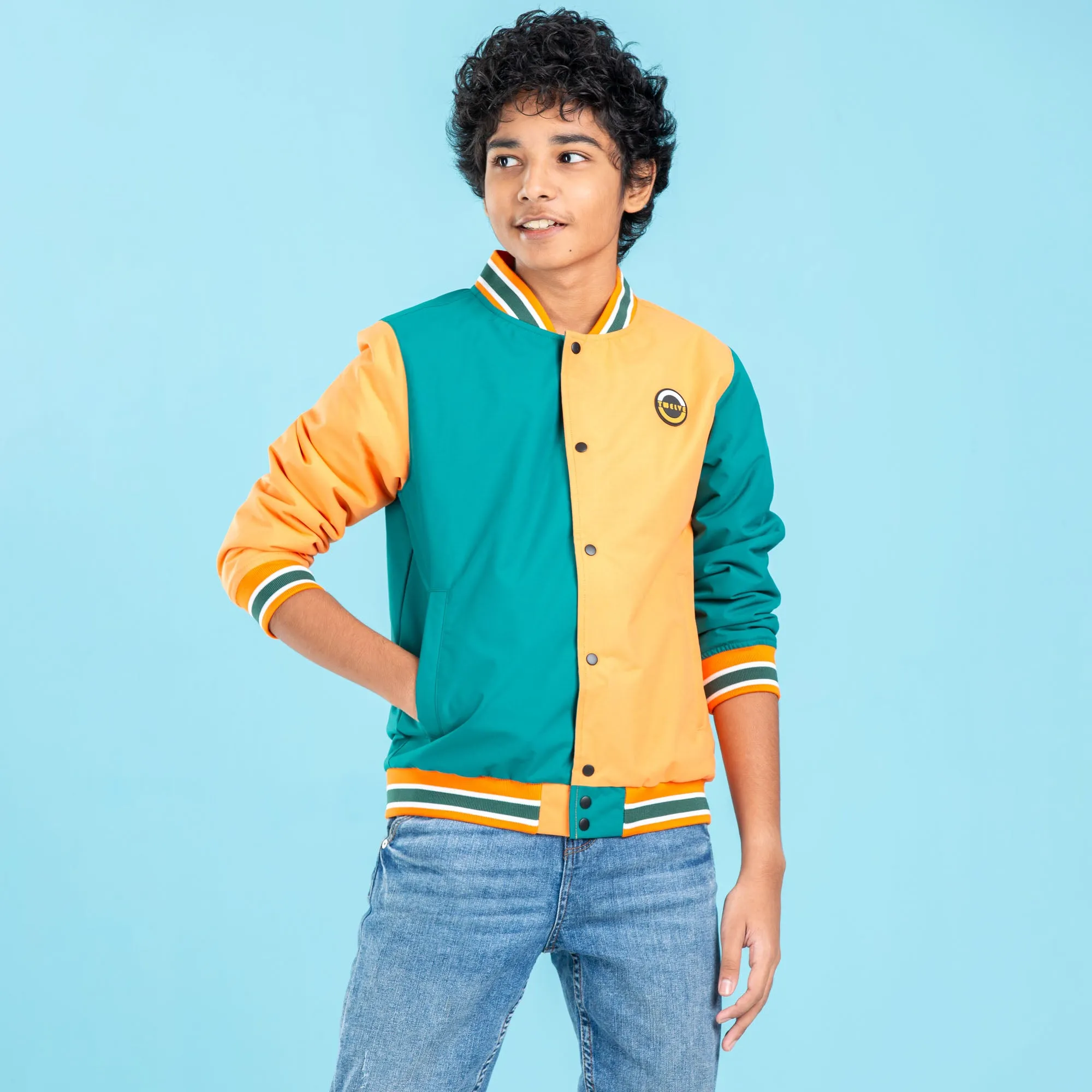 Boys Bomber Jacket- Green/Orange