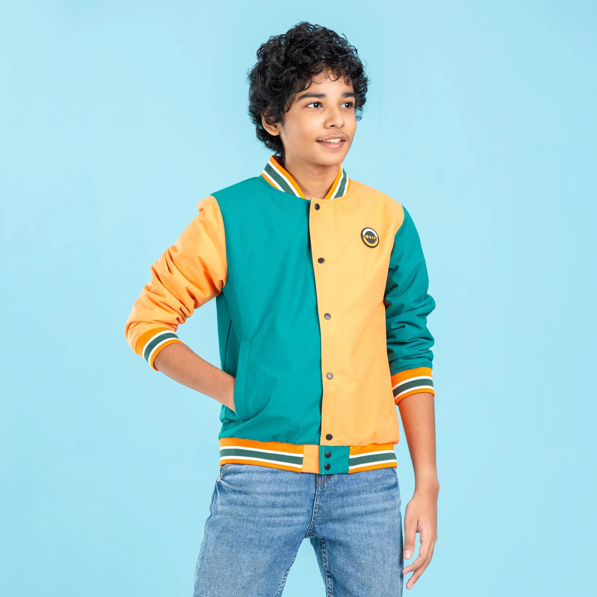 Boys Bomber Jacket- Green/Orange