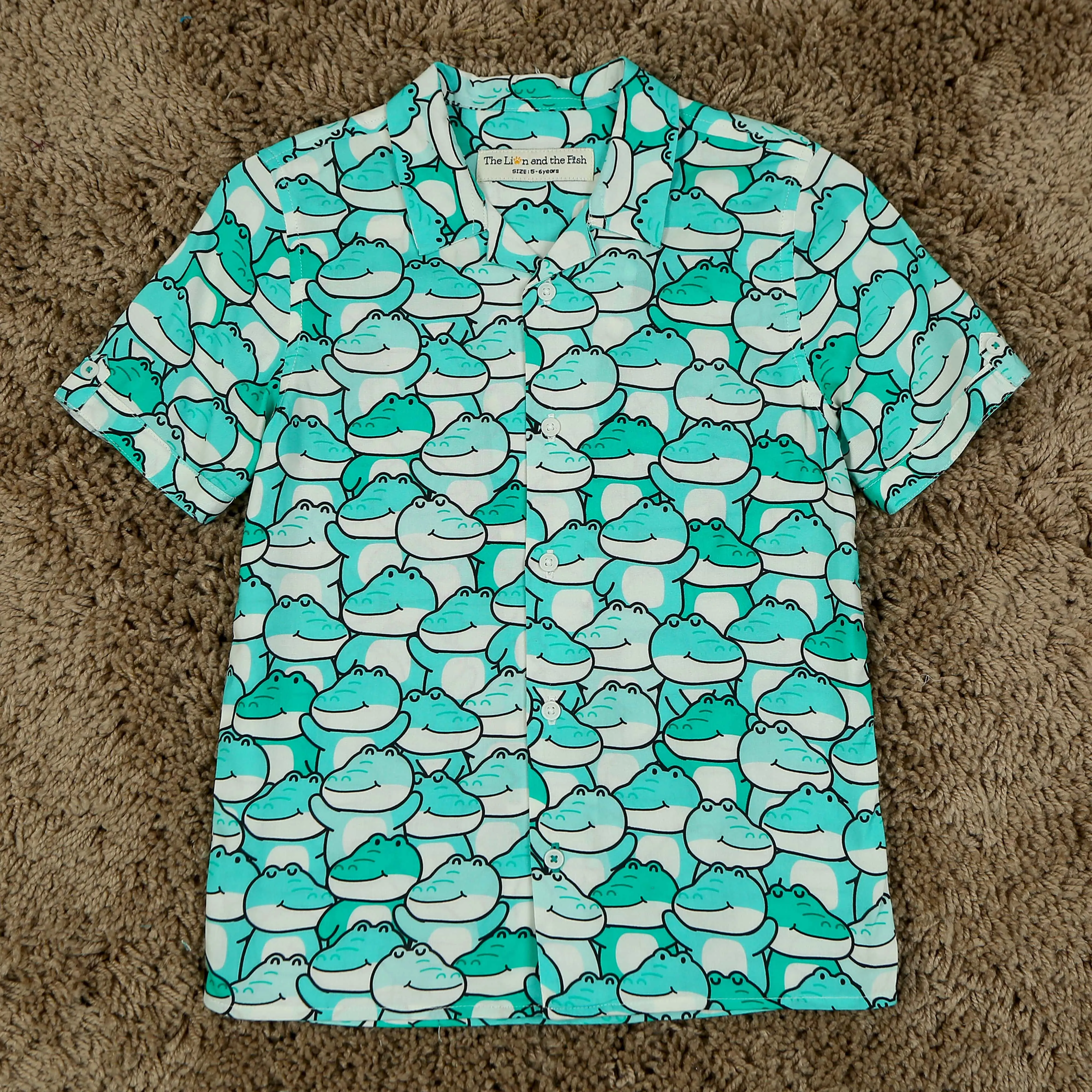 Boys Crocodile Printed Shirt Sea Green