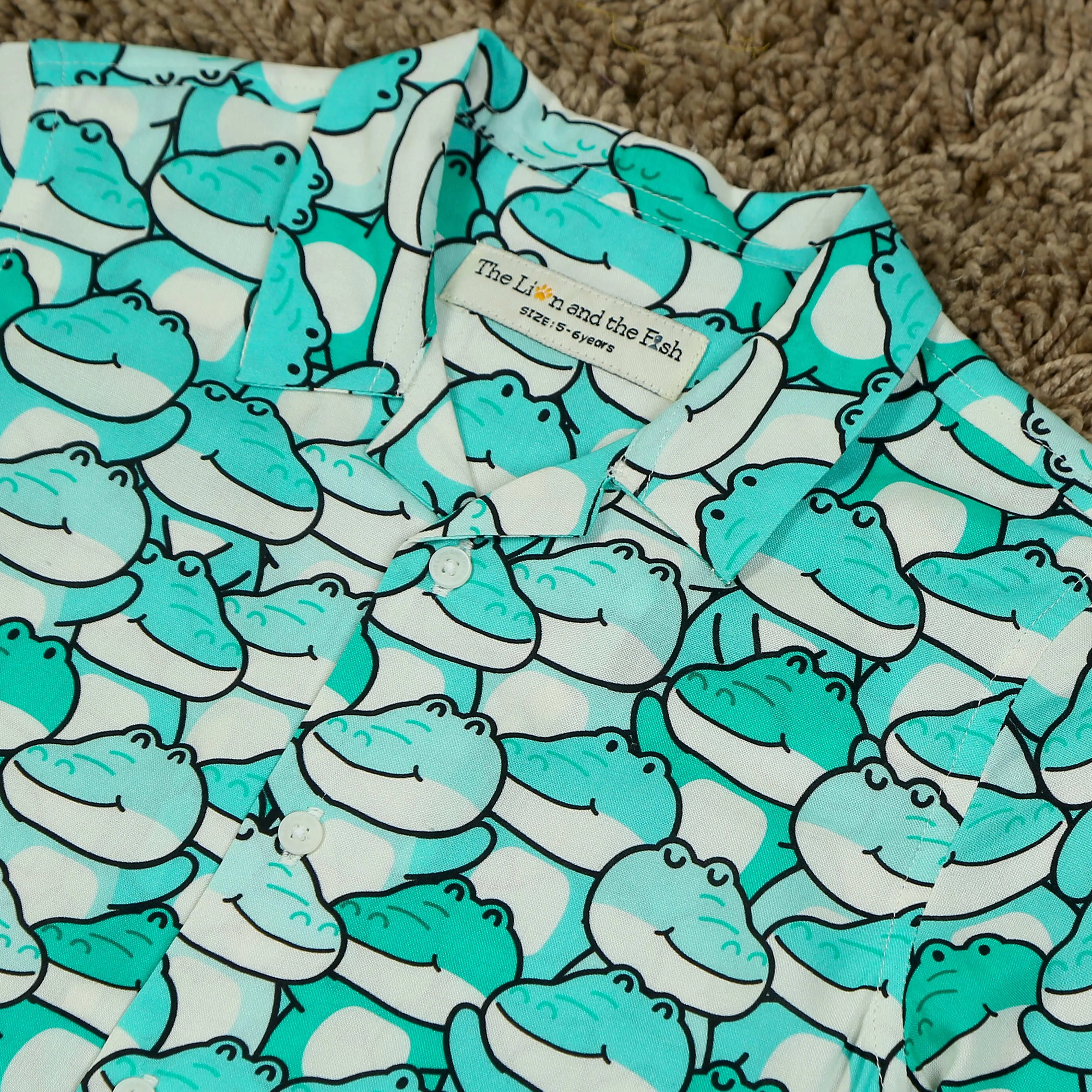 Boys Crocodile Printed Shirt Sea Green