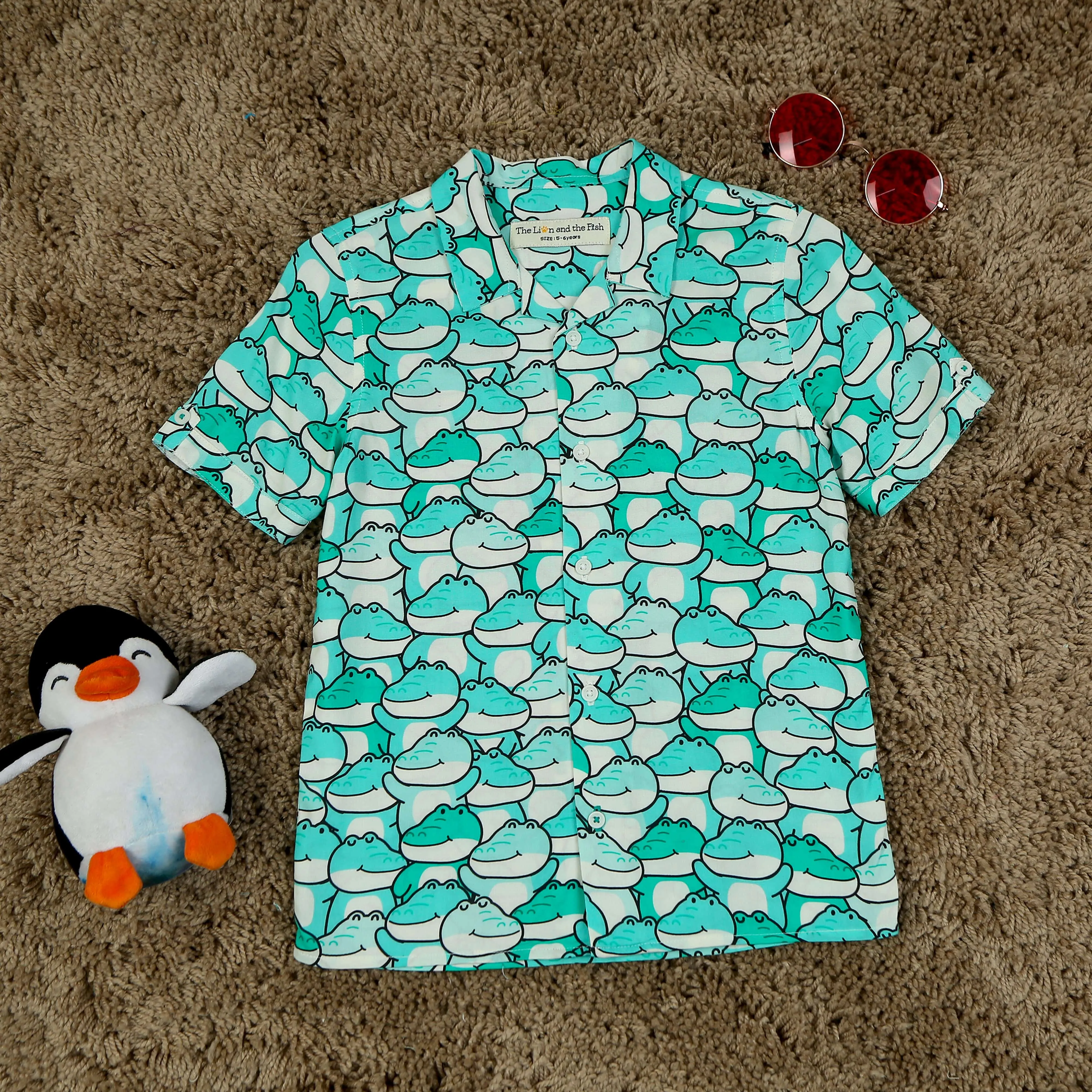 Boys Crocodile Printed Shirt Sea Green